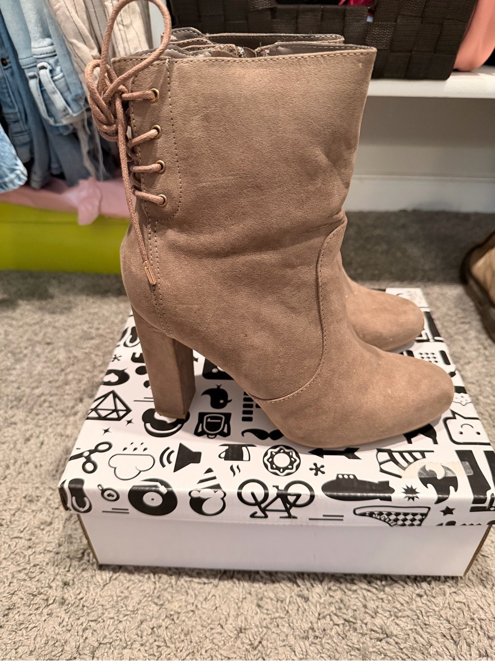 Women's Taupe Suede High-Heel Ankle Boots